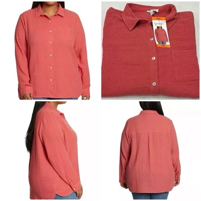 Camisa para mujer Jessica Simpson cuello calce relajado, roja, talla XXL Foto 1 de 4