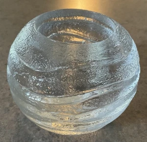 SIMON PEARCE :: 3” CANDLE VOTIVE TEALIGHT “Wave Shell” Clear Signd VERMONT USA - Picture 1 of 10