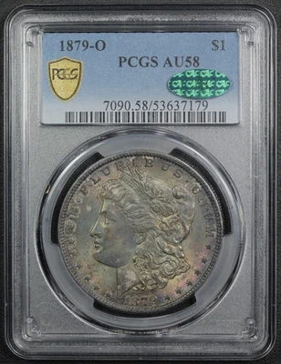 1879 O Morgan Silver Dollar $1 PCGS AU 58 CAC (AWESOME TONING!) - Image 1 of 4