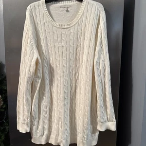 Suéter Woman Within 1X Pullover Tejido con Cable Crema Preppy Clásico Minimalista Acogedor - Imagen 1 de 6