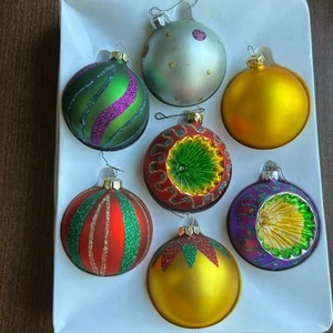 7 Vintage Kurt Adler Christmas ornaments Indent Glass Reflector glitter design - Picture 1 of 12