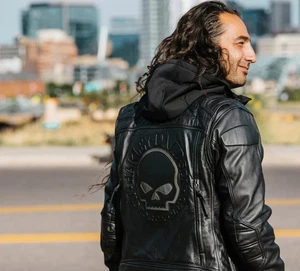 Harley-Davidson Hombres Cuero de Vaca Genuino Sudadera con Capucha Chaqueta Calavera Motor Motociclista - Imagen 1 de 8