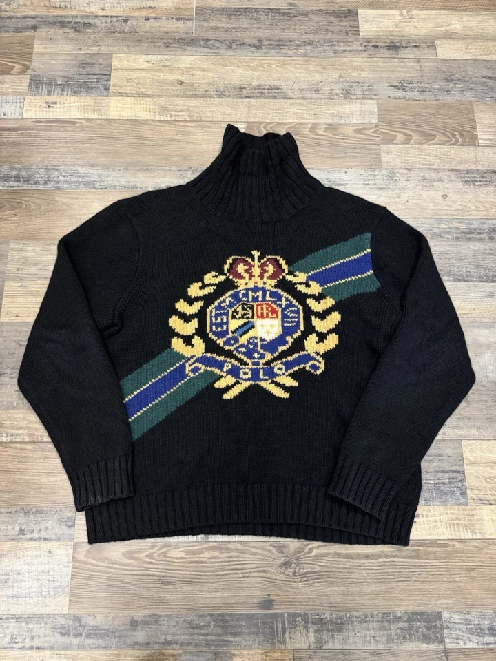 Polo Ralph Lauren Hombres Retro Lana Cresta Intarsia Esquí Cuello Alto Suéter XXL Foto 1 de 2