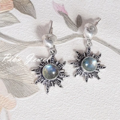 Orecchini in argento sterling 925 con pietra preziosa labradorite fuoco blu... - Immagine 1 di 2