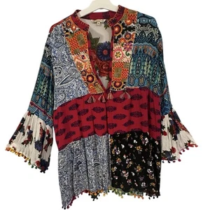 Anandas Collection XL Tunika Top Boho Hi-Low bestickt bunt Bommeln - Bild 1 von 11