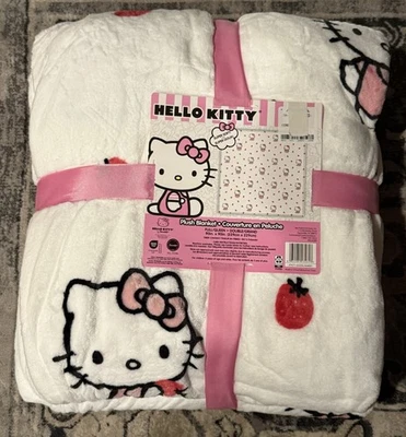 NUEVO CON ETIQUETAS Sanrio Hello Kitty Manta Fresa Rosa COMPLETA/QUEEN Tiro 90" x 90" Foto 1 de 3