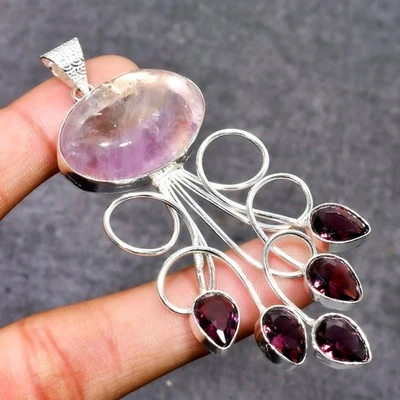 Colgante de joyería de regalo hecho a mano con piedras preciosas de amatista 3,21" r940 Foto 1 de 3