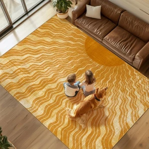 Alfombra Lavable 5x7 para Sala de Estar, Retro Marrón Sol Moderna Boho Grande... - Imagen 1 de 9