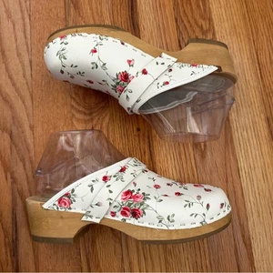 Simson Holland Orthopedic White Floral Leather and Wood Clogs Women’s Size 38 - Picture 1 of 10