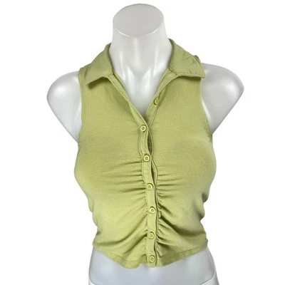 Camisa corta Hollister para mujer verde sin mangas con cuello abotonado talla S  Foto 1 de 4