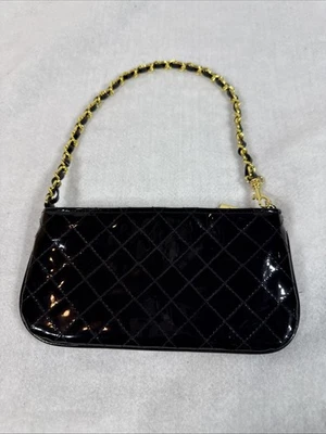 Joan Rivers Quilted Chain Baguette Bag Purse Handbag Black Studded - Image 1 of 4