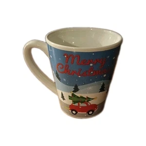 Merry Christmas Mug Red Truck Tree Coffee 12 Oz Farmhouse Hot Cocoa - Picture 1 of 3