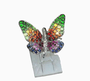18K, BUTTERFLY RING, DIAMOND, MULTI GEM, MULTI COLOR, RAINBOW, MODERN STYLE - Picture 1 of 9