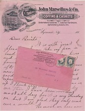 Papel Timbrado Raro E Capa 1884 John Marsellus Undertaker Caixão Syracuse Ny Carta