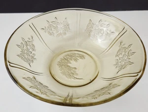 Vintage Sharon Cabbage Rose Amber Yellow Depression Glass Fruit Salad Bowl 1930 - Picture 1 of 4