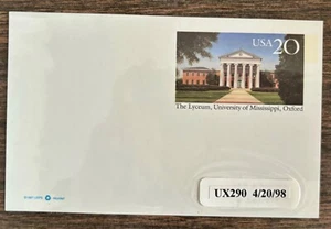 US Stamped Postcard 1998. University of Mississippi, UX290, 20c. Unused. - Picture 1 of 1