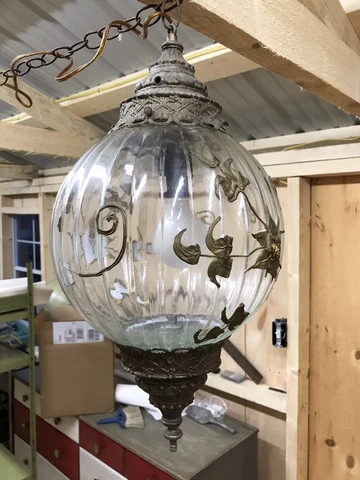 Antique Hanging Light Glass Globe Metal Decor Chain Link Cover
