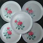 Set of 5 Vintage Melamine Melmac Plates Pink Red Roses on White Allied Chemical 