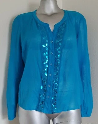 PLUS MUJER LAURA SCOTT LENTEJUELAS TOP BLUSA CAMISA Talla 1X Rayón Embellecido Botones Foto 1 de 4
