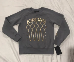 NWT Youth Jordan Gray Jumpman Gold Trophy Pullover Sweatshirt 956606 $55 Medium - Picture 1 of 4