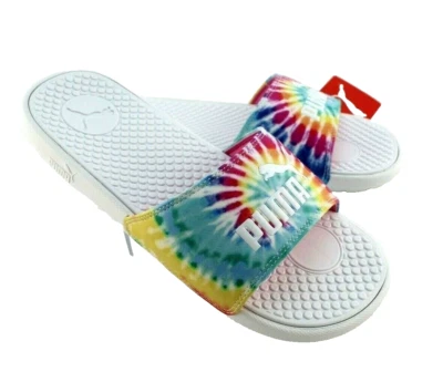 NUEVO CON ETIQUETAS PUMA Cool Cat Talla 10 Multicolor Tie Dye con Logo Blanco Mujer Sandalia Deslizable Foto 1 de 4