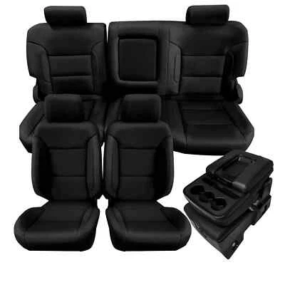Black Seat Covers Set For 2014-2018 Chevy Silverado Crew Cab LT 15 16 17 - Image 1 of 4