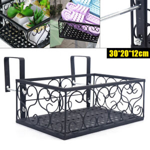 Black Macrame Flower Pot Storage Basket Shelf Balcony Fence Hanging Rack w/ Hook