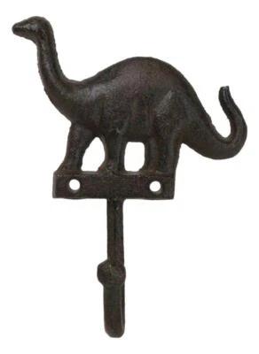 Pack Of 3 Cast Iron Rustic Jurassic Long Neck Brachiosaurus Dinosaur Wall Hooks - Image 1 of 4