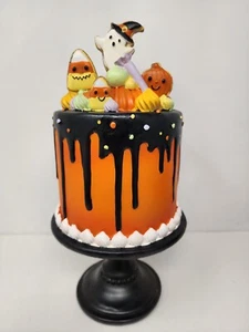 New 13” Halloween Faux Cake On Pedestal with Gingerbread Cookie Toppers - Picture 1 of 5