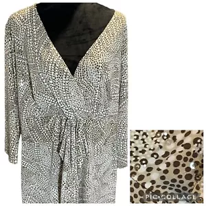 INC International Concepts Top Tunic Brown Dot Pattern Ruched Sequins X Large-1X - Picture 1 of 9