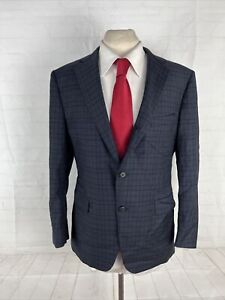 Samuelsohn Men's Navy Blue/Dark Gray Plaid Wool Blazer 40S $1,879