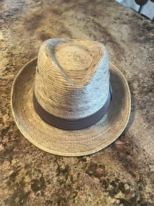 Straw Fedora Hat With Brown Striped Band For Men L/XL - Picture 1 of 7