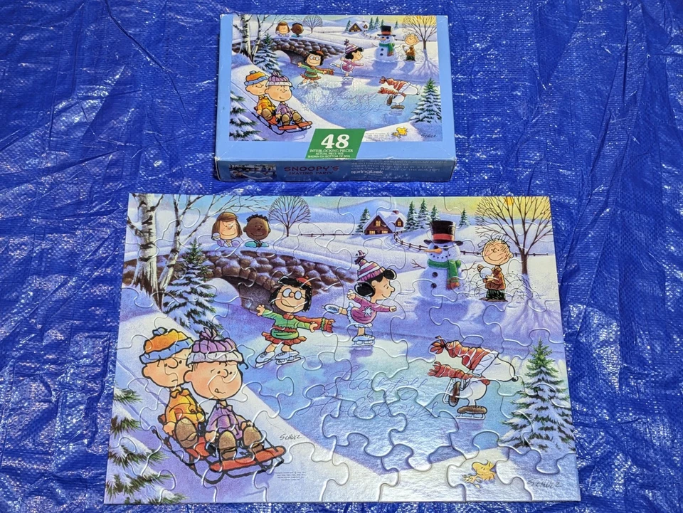 Peanuts Snoopy's Skating Party Christmas Happy Holidays Puzzle 48 Piece Hallmark - Image 1 of 4