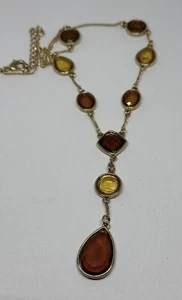 Vintage Gold Halskette mit Bernstein/Topas Tropfen, 18 cm - Bild 1 von 4