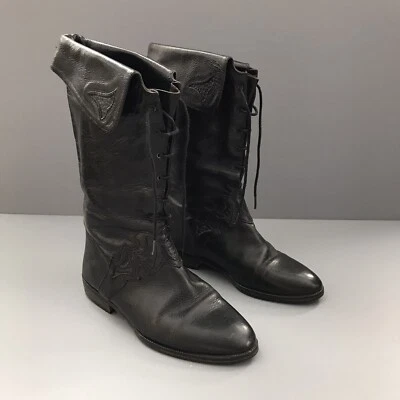 Bota media Joan & David vintage de cuero con cordones negra 5,5 Italia RARA Foto 1 de 4