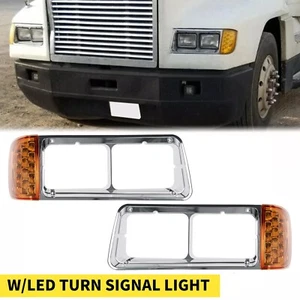 Fit For Freightliner FLD120 Headlight Bezel w/ LED Turn Signal Corner Light Lamp - Picture 1 of 6