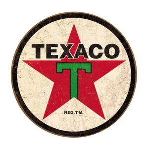 TEXACO GAS AND OIL ROUND TIN SIGN RUSTIC METAL GAS STATION WALL ART - Picture 1 of 1
