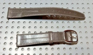 NEUF bracelet montre ETERNA cuir souple 17mm gris boucle argentée - Imagen 1 de 5