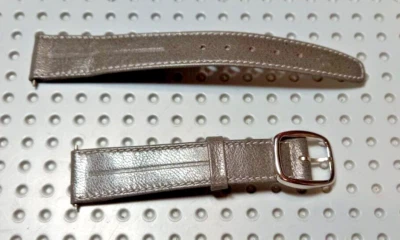 NEUF bracelet montre ETERNA cuir souple 17mm gris boucle argentée - Photo 1/4