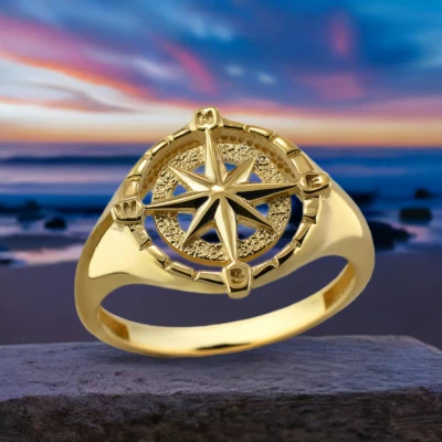 Polished Gold Compass Ring for Women 10K or 14K Yellow Gold - Image 1 of 4