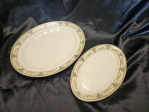 Vintage Steubenville Ivory 217 Pink Rose Gold Trim Oval Platter Set Of 2  - Picture 1 of 6