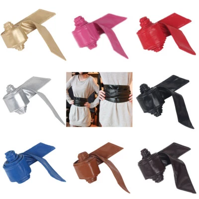 Women Wide Faux Leather Waist Long Double Wrap Belt Cinch Corset Dress Waistband - Image 1 of 3