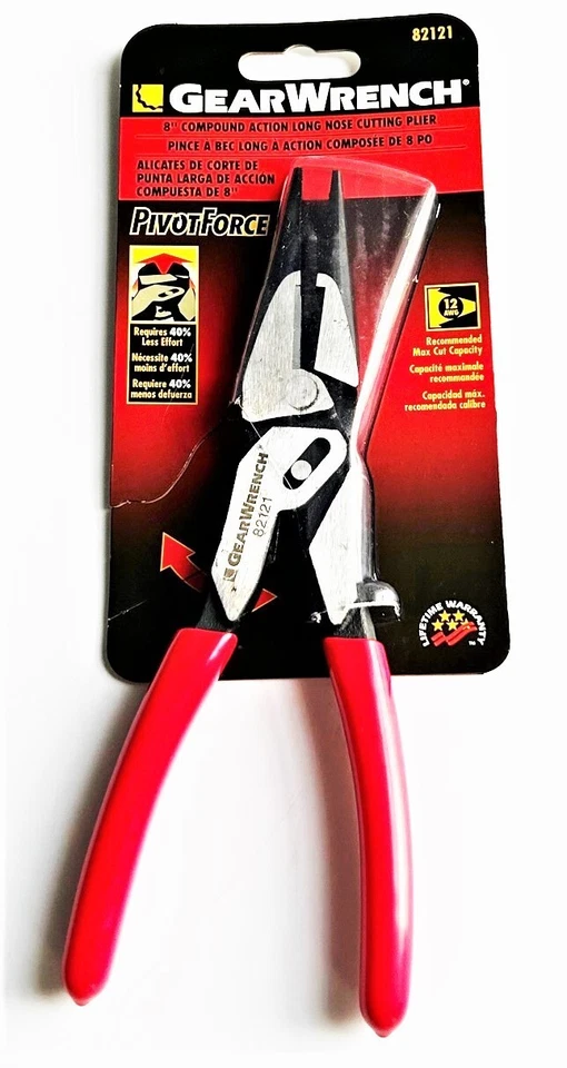 GEARWRENCH 8" PIVOT FORCE COMPOUND ACTION LONG NEEDLE NOSE CUTTING PLIER 82121 - Image 1 of 1