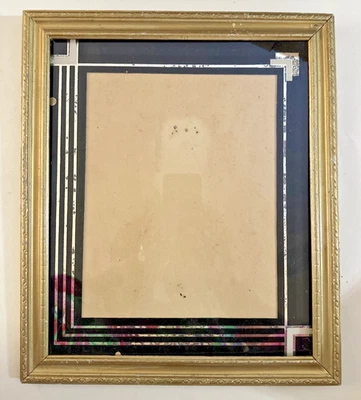 Marco de fotos de vidrio con pintura inversa Art Deco antiguo oro negro plata Foto 1 de 4