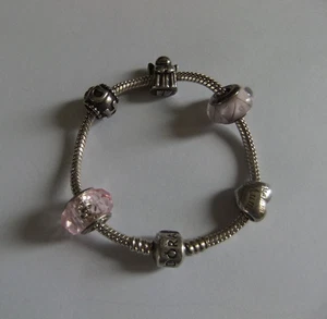 ORIGINAL PANDORA STERLING SILVER CHARM BRACELET  WITH 5 CHARMS - Picture 1 of 5