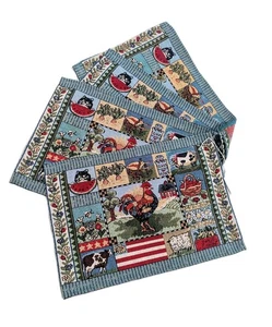 Set Of 4 Vintage Tapestry Placemats Farmhouse Farm Rooster Country Patriotic - Picture 1 of 7