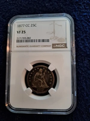 1877 CC 25C NGC VF 25 Seated Liberty Quarter - Image 1 of 2