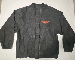 Harley Davidson Jacket Riding Rain PVC Black Coat Rear Eagle Graphic Men's L - Picture 1 of 6