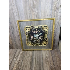Vintage Chinese Gold Thread Silk Embroidery Bird Framed, Asian Decor - Picture 1 of 5