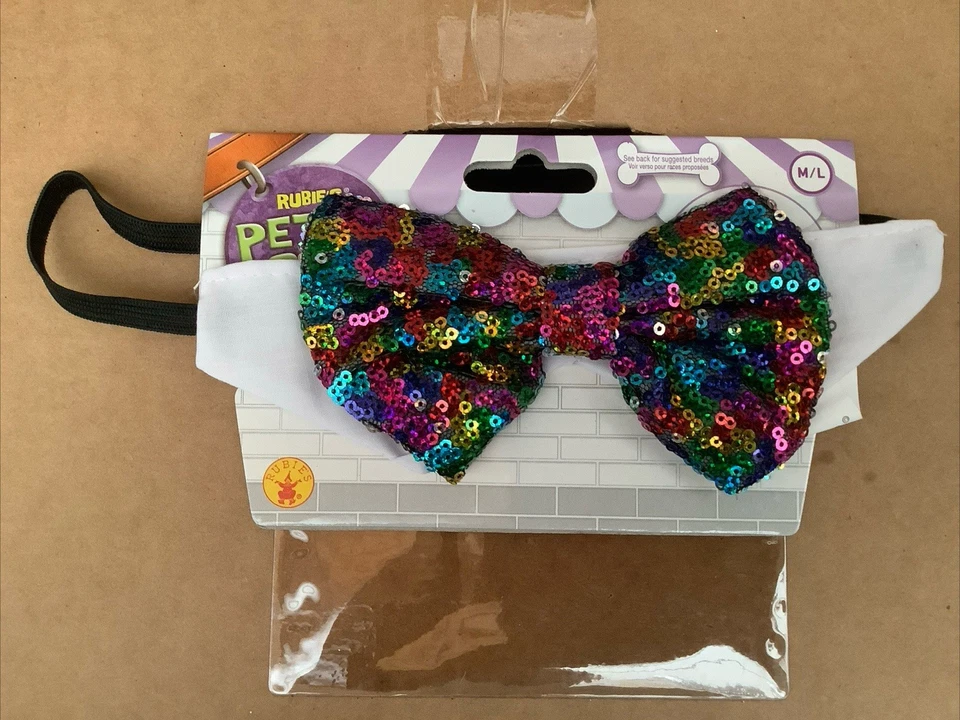 Acessório formal de fantasia de cachorro palhaço circo arco-íris lantejoulas gravata borboleta coleira animal de estimação - Imagem 1 de 1